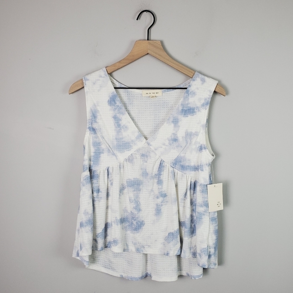 Pie in the Sky Blue White Tie Dye Tank Peplum Top XL